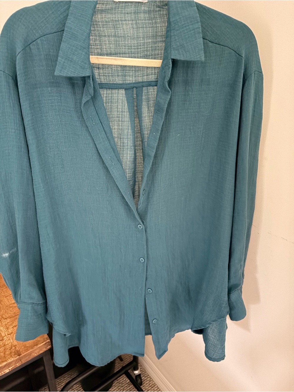 CJLA Carson top  Sheer Button-Down Shirt in Teal Green
